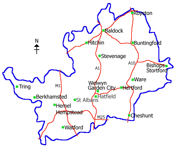 Hertfordshire - Principal Towns